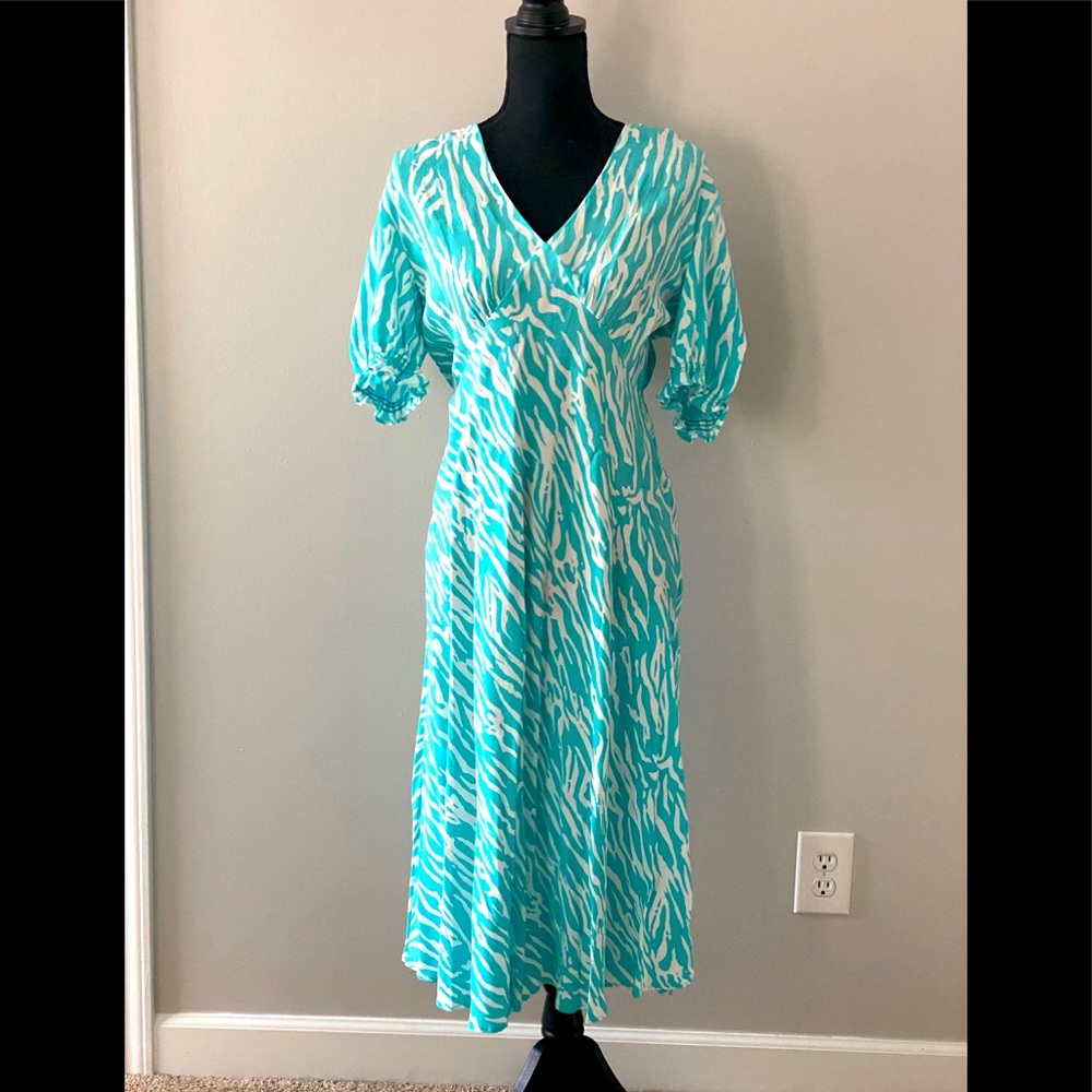 Diane Von Furstenberg Turquoise and White Midi Dress